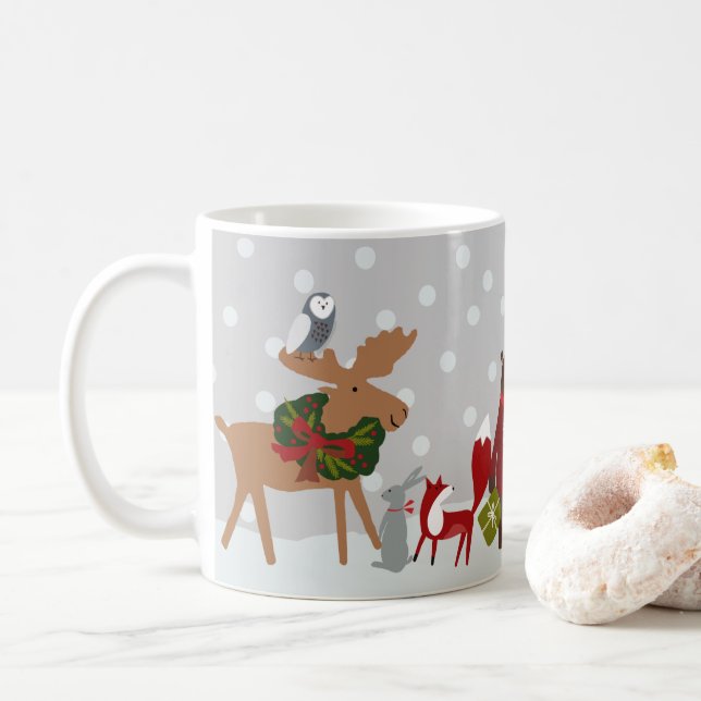 Mug Joyeux Noël Les animaux des bois de neige personna (Avec donut)
