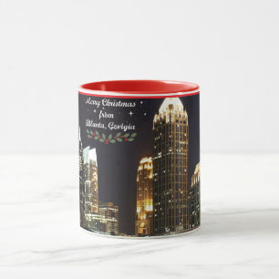 Mug "Joyeux Noël," ligne d'horizon d'Atlanta, Géorgie