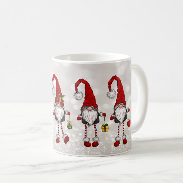 Mug Joyeux Noël, Lutins rouges à effet Bokeh pailleté (Devant droit)