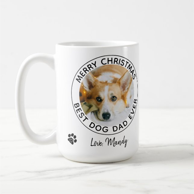 Mug Joyeux Noël Meilleur Chien Papa Jamais Pet Photo (Gauche)