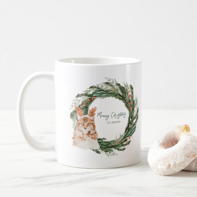 Mug Joyeux Noël Meowy | Fêtes de fin d'année Monogramm (Avec donut)