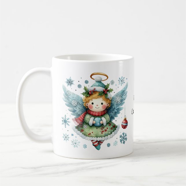 Mug Joyeux Noël mignon Angel style d'art populaire (Gauche)