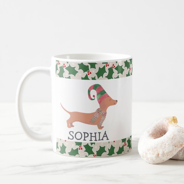 Mug Joyeux Noël mignon chien Dachshund (Avec donut)