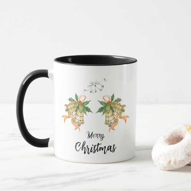Mug Joyeux Noël mignon Cloches Orange Vert (Avec donut)