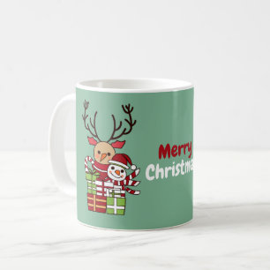 Mug Joyeux Noël mignon dessin animé rennes bonhomme de