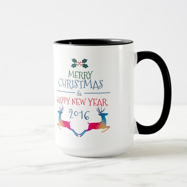 Mug Joyeux Noël mignonne cerf et texte personnalisé (Droite)