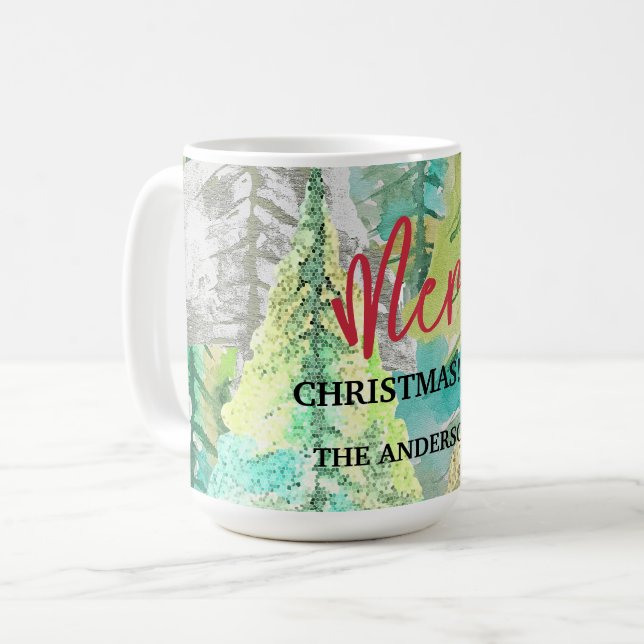 Mug Joyeux Noël moderne Abstrait hiver aquarelle (Devant gauche)