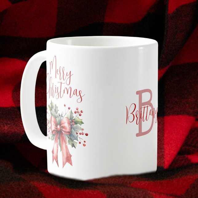 Mug Joyeux Noël moderne Script Red Bow Personnalisé (Créateur téléchargé)