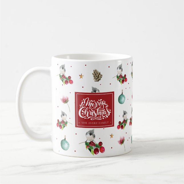 Mug Joyeux Noël Motif d'oiseaux d'hiver Personnalisé (Gauche)