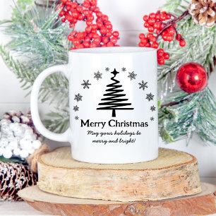 Mug joyeux Noël noir blanc arbre de vacances