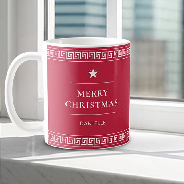 Mug Joyeux Noël Nom personnalisé Élégant Rouge élégant (Créateur téléchargé)