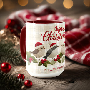 Mug Joyeux Noël Oiseaux Brodé Nom Mignon
