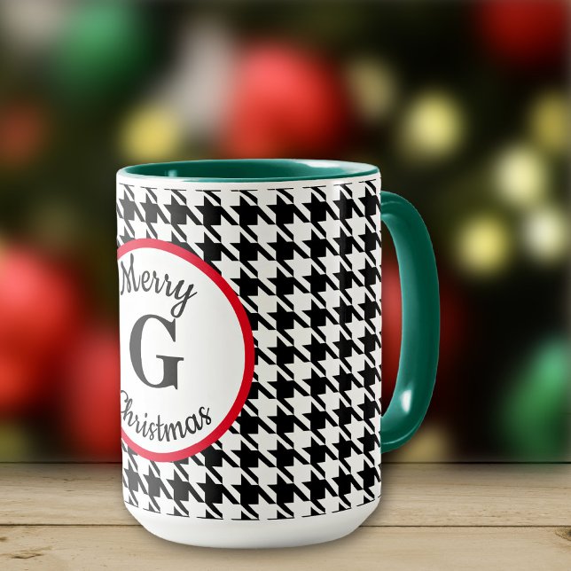Mug Joyeux Noël ou nom sur Houndstooth 15oz (Créateur téléchargé)