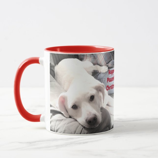 Mug Joyeux Noël paisible mignon Chien blanc rouge (Gauche)