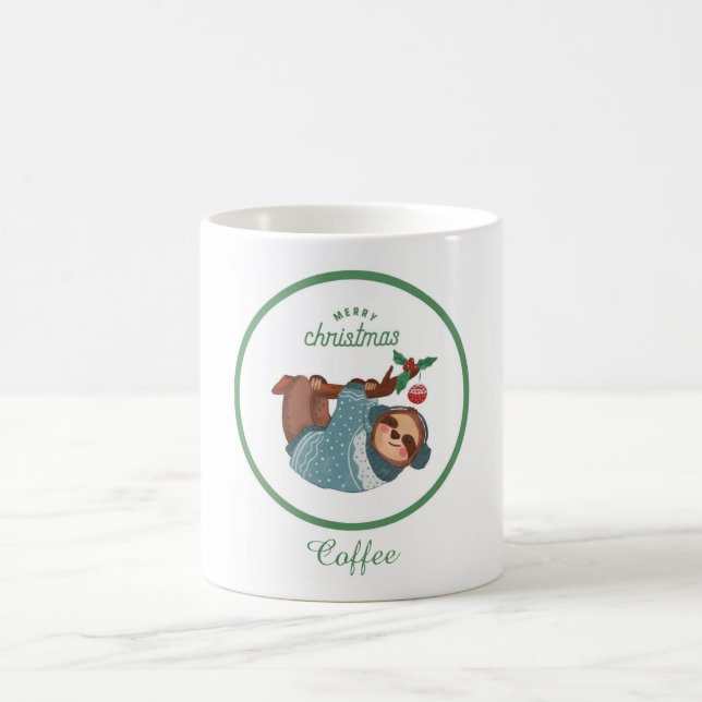 Mug Joyeux Noël Paresseux Mignon en Pull Bleu Café (Centre)