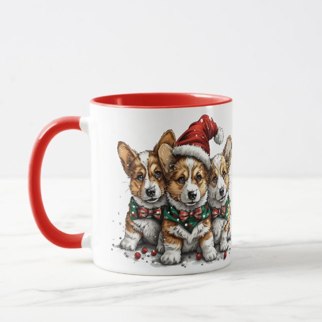 Mug Joyeux Noël Pembroke Welsh Corgi Puppies (Gauche)
