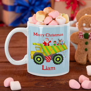 Mug Joyeux Noël Père Noël dans un camion à benne Perso