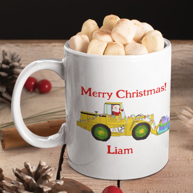 Mug Joyeux Noël Père Noël En Bulldozer Livrant Cadeau (Créateur téléchargé)