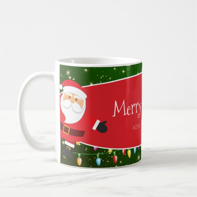 Mug Joyeux Noël Père Noël Nom de famille Rouge et Vert (Gauche)
