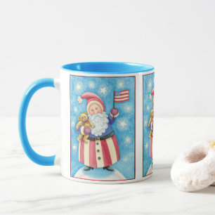Mug Joyeux Noël, Père Noël patriotique avec drapeau
