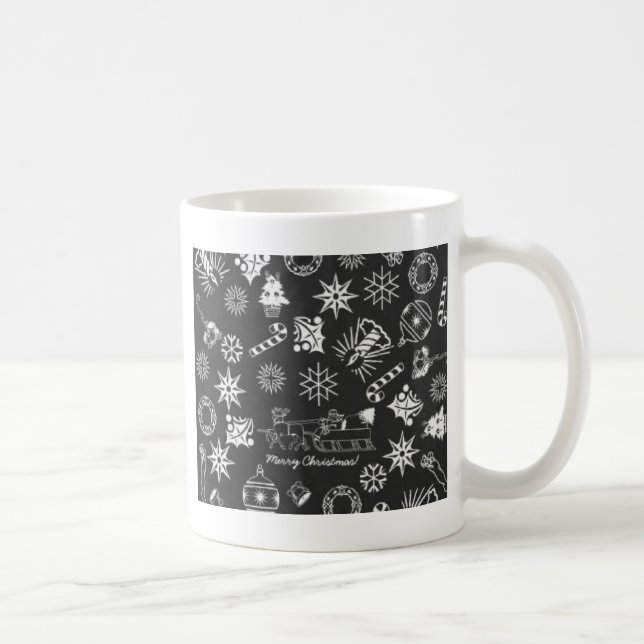 Mug Joyeux Noël Père Noël Symboles, noir et blanc (Droite)