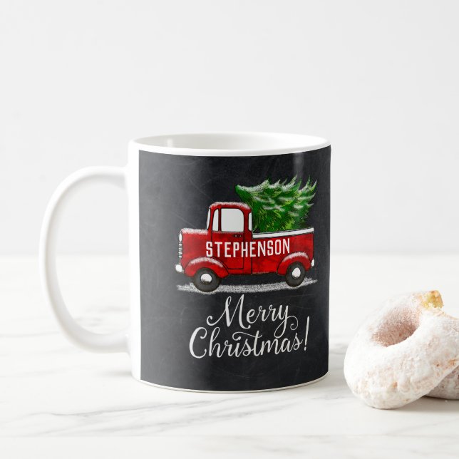Mug Joyeux Noël personnalisé d'arbre rouge de camion (Avec donut)