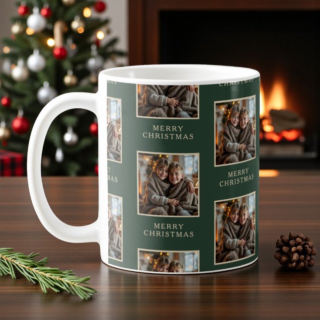Mug Joyeux Noël Photo de vacances en vert (Créateur téléchargé)