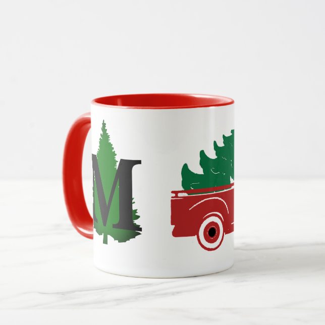 Mug Joyeux Noël pickup et monogramme d'arbre (Devant gauche)