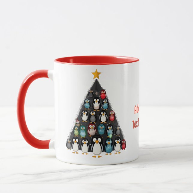Mug Joyeux Noël Pingouin Arbre Rouge Drôle (Gauche)