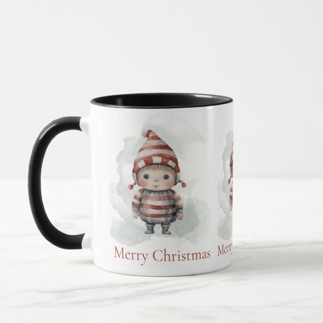 Mug Joyeux Noël Pixie rouge blanc Aquarelle Elf (Gauche)