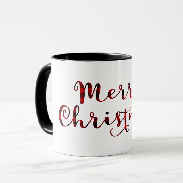 Mug Joyeux Noël Plaid Rouge de Buffalo Campagne Fêtes (Devant gauche)