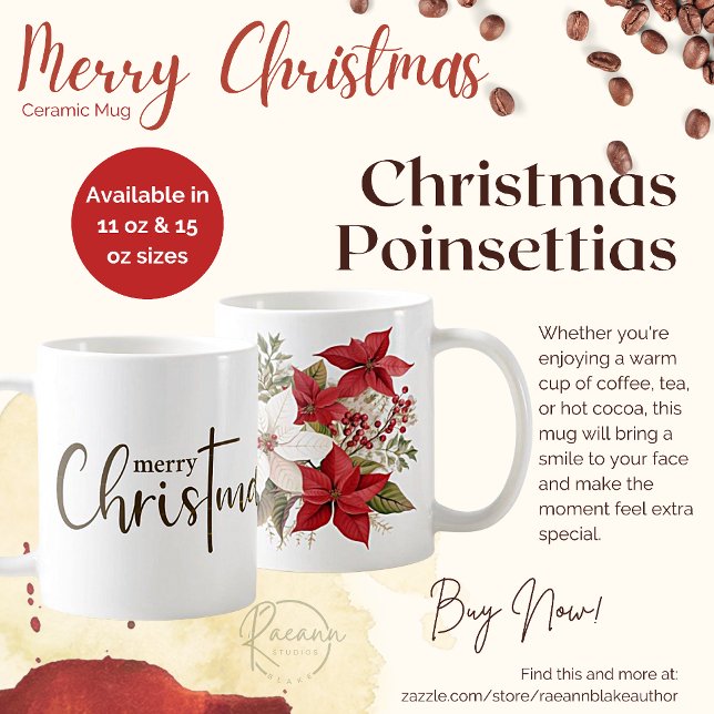 Mug Joyeux Noël Poinsettias Musique en céramique (Créateur téléchargé)