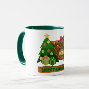 Mug Joyeux Noël près de la cheminée bonfire xmas arbre