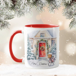 Mug Joyeux Noël Red Snowy Cottage Café