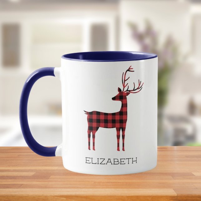 Mug Joyeux Noël Reindeer Plaid Cadeau Café Bleu (Créateur téléchargé)