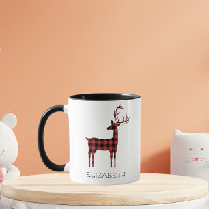 Mug Joyeux Noël Reindeer Plaid Cadeau Café noir