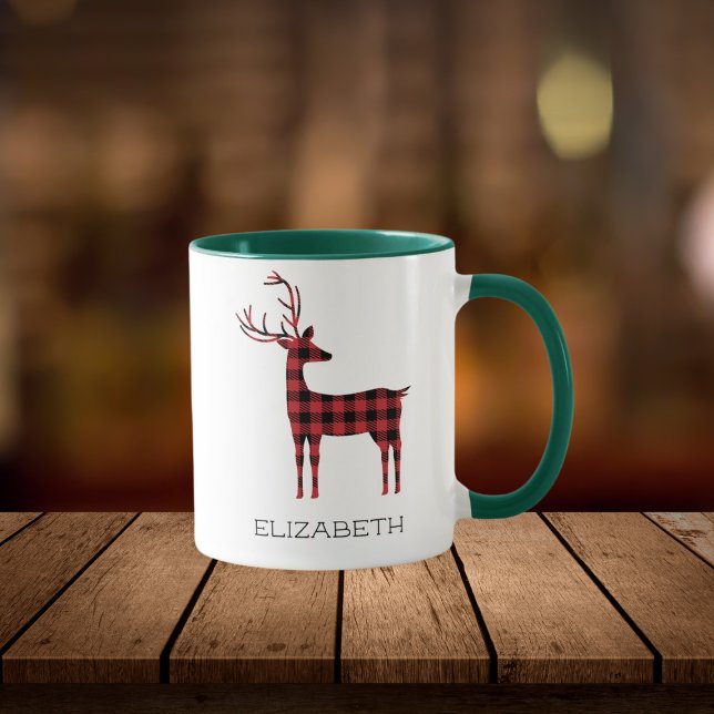 Mug Joyeux Noël Reindeer Plaid Cadeau Green Café (Créateur téléchargé)