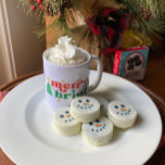 Mug Joyeux Noël rétro<br><div class="desc">"joyeux et lumineux" dans des couleurs éditables... même les étoiles et l'arbre sont modifiables.</div>