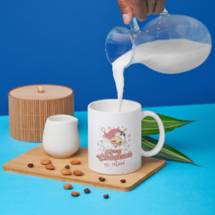 Mug Joyeux Noël Retro Typographie Père Noël Pink Casqu