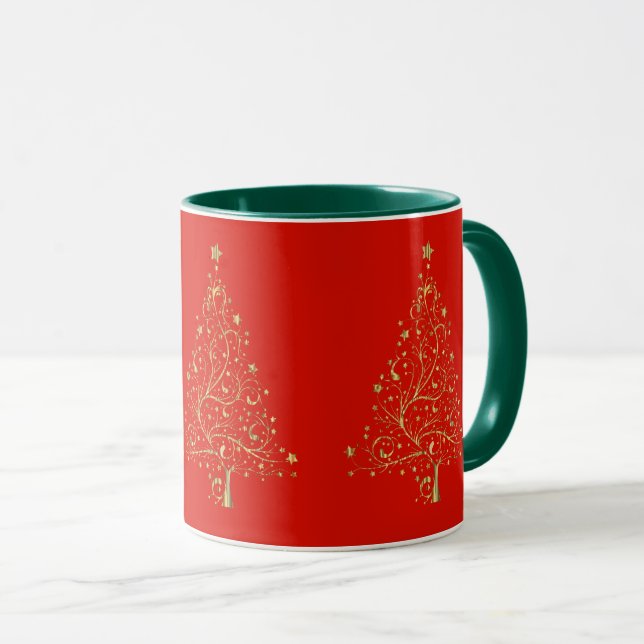 Mug Joyeux Noël rouge et vert, or, (Devant droit)