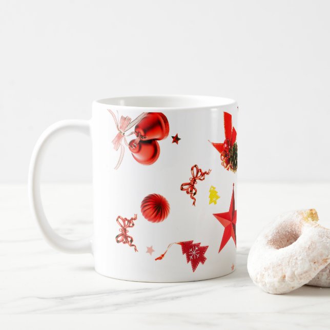 Mug Joyeux Noël rouge mélangé ornements (Avec donut)