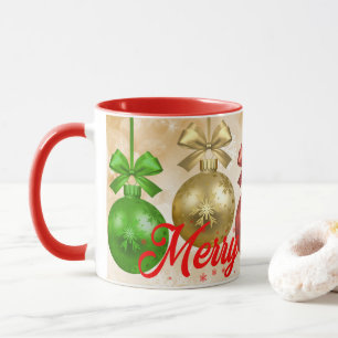 Mug Joyeux Noël Rouge Vert Ornements Snowflakes