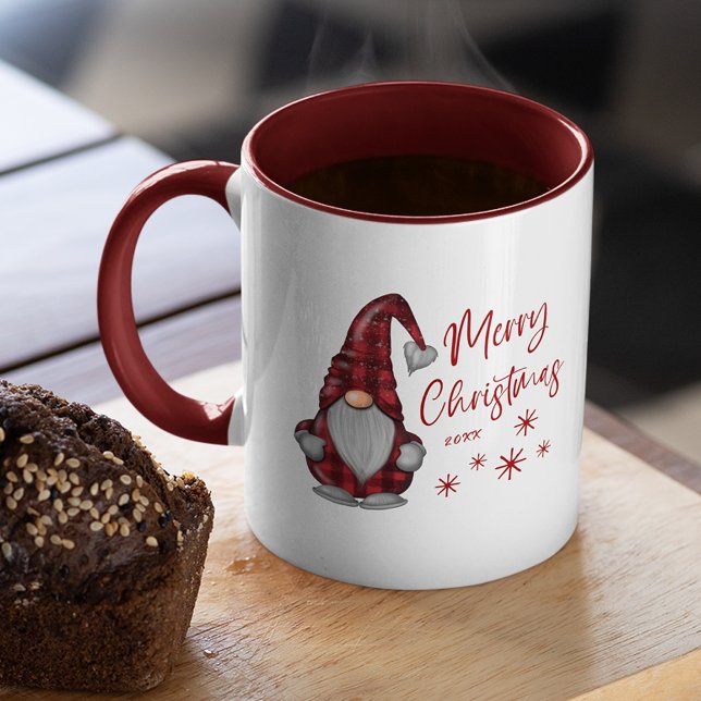 Mug Joyeux Noël Rustique Gnome en Red Buffalo Plaid (Several colors to choose from.)