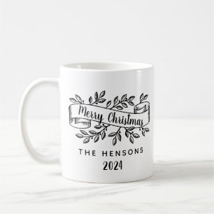 Mug Joyeux Noël Rustique Ruban Nom de famille