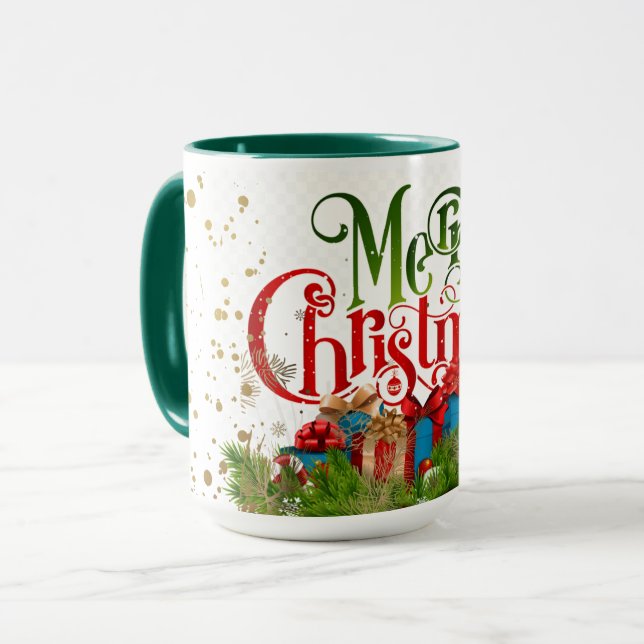 Mug Joyeux Noël, salutations de vacances colorées, (Devant gauche)