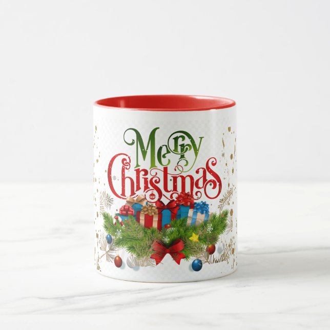Mug Joyeux Noël, salutations de vacances colorées, (Centre)