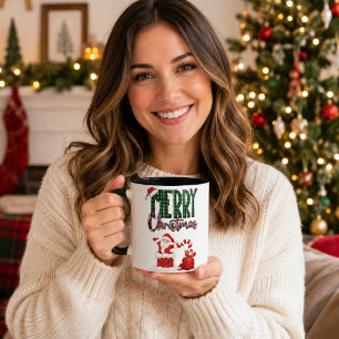 Mug Joyeux Noël Santa Carreaux Noir Accent