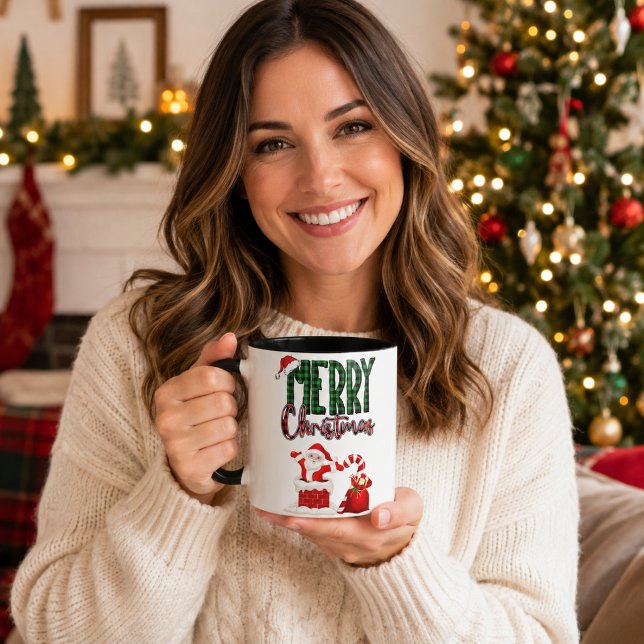 Mug Joyeux Noël Santa Carreaux Noir Accent (Créateur téléchargé)