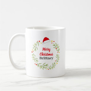 Mug Joyeux Noël Santa Hat Wreath Personnalisé