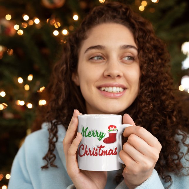 Mug Joyeux Noël Stocker rouge vert demi-script (Créateur téléchargé)